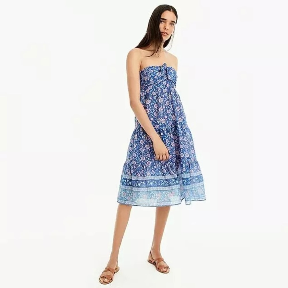 J. Crew Blocked Floral Strapless Smocked Dress Coverup Like New Small